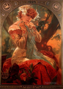  Czech Oil Painting - LefevreUtile 1903 Czech Art Nouveau distinct Alphonse Mucha